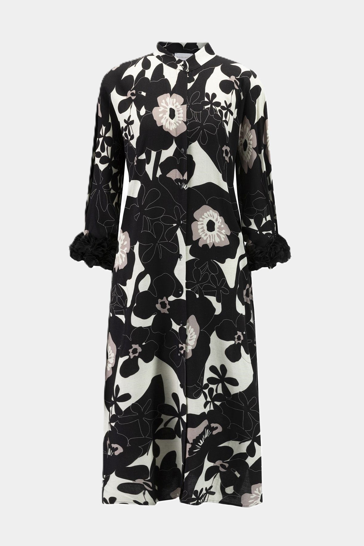 Leinenkleid mit Print BLACK/WHITE PRINT