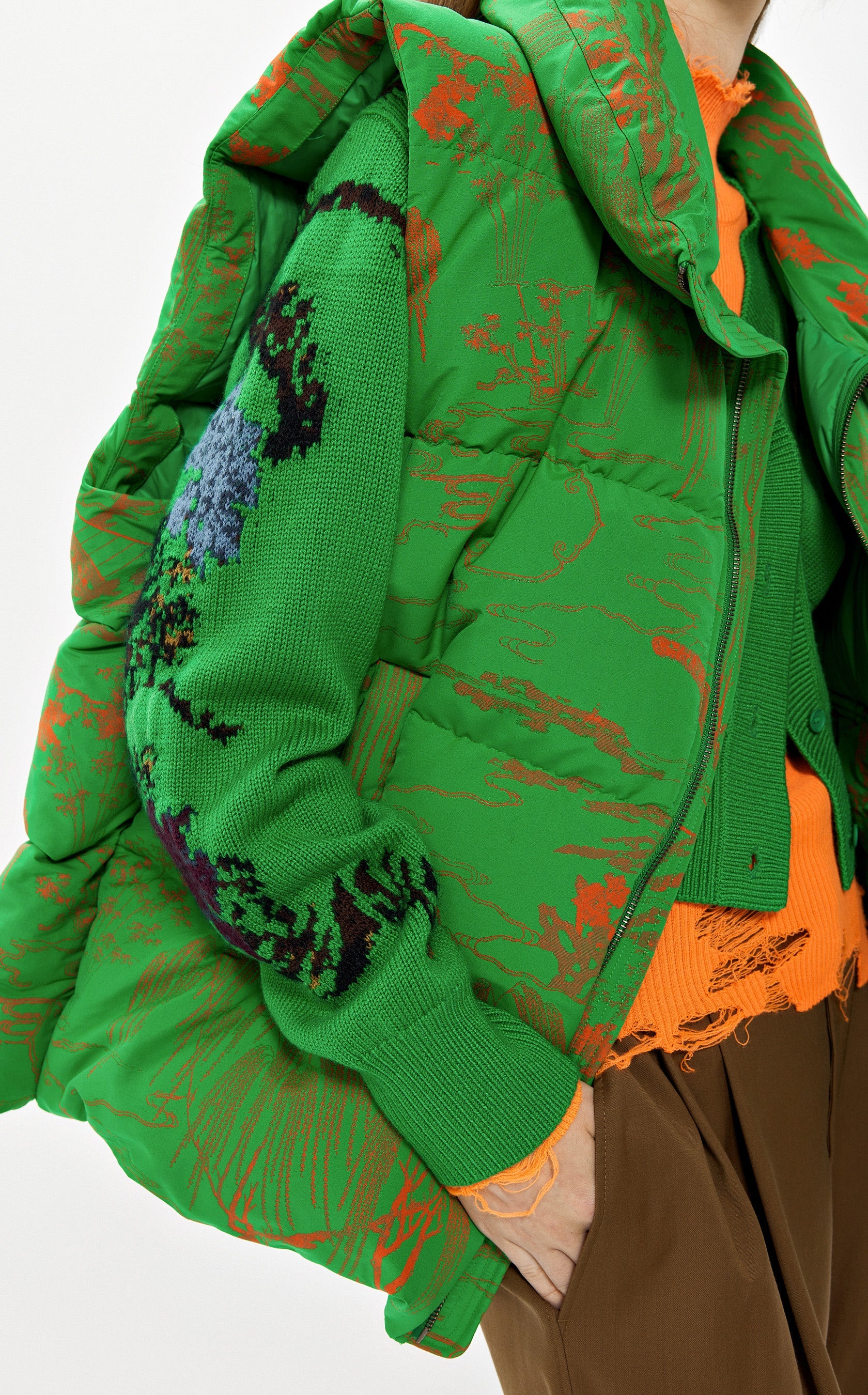 Down vest GREEN-PRINT