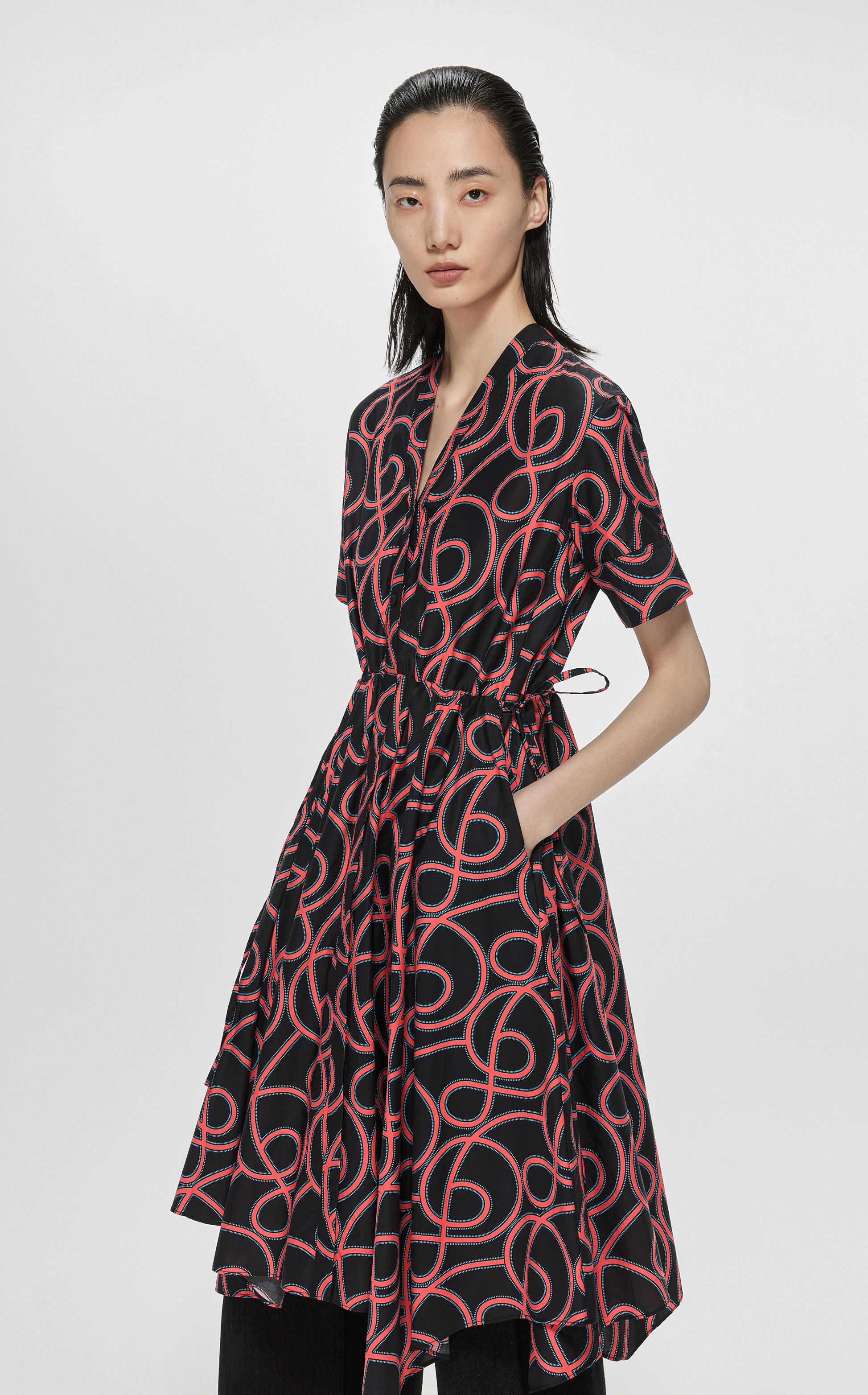 Print dress BLACK-RED