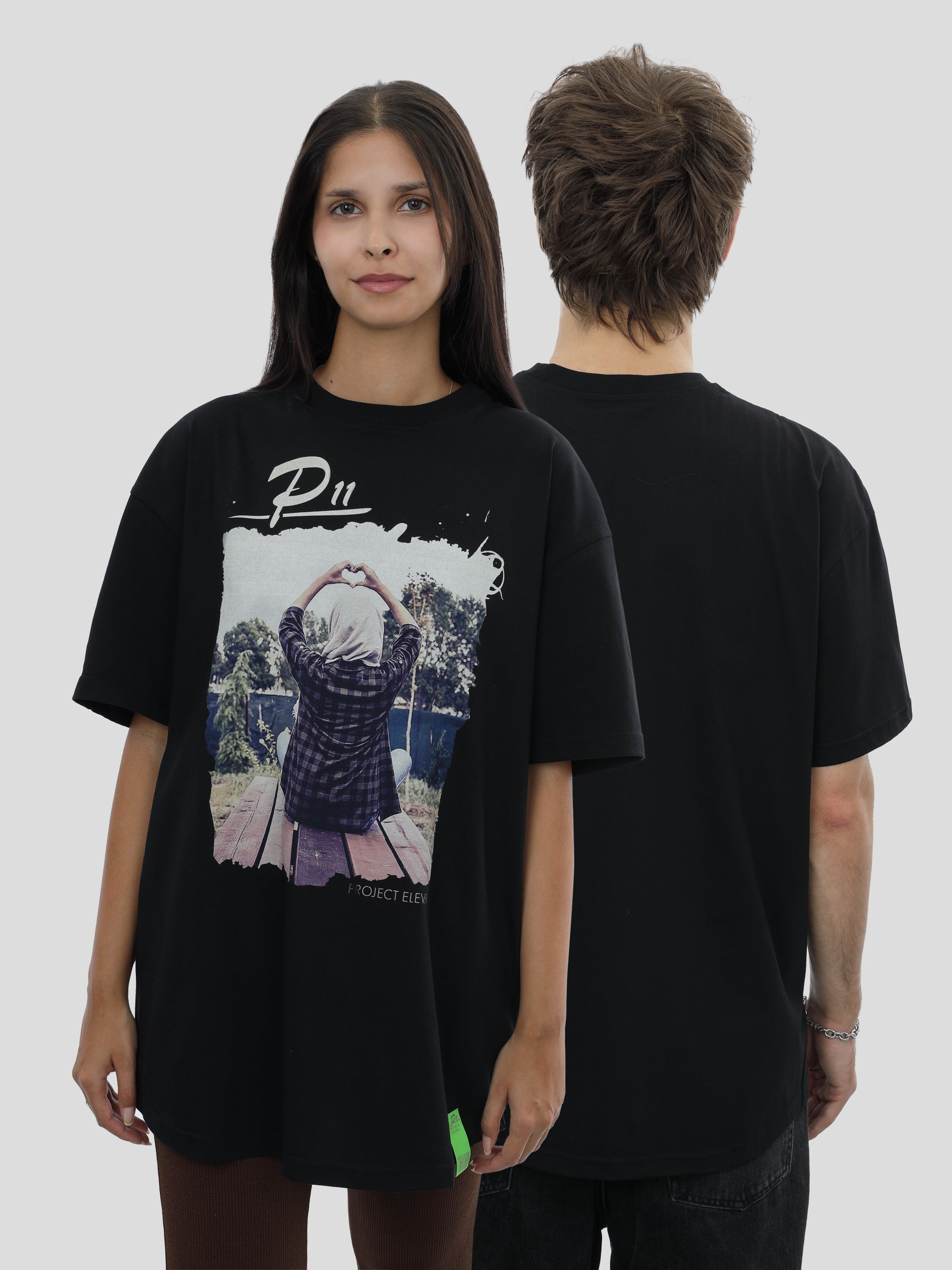 T-Shirt Oversize Unisex Hart Print in Zwart