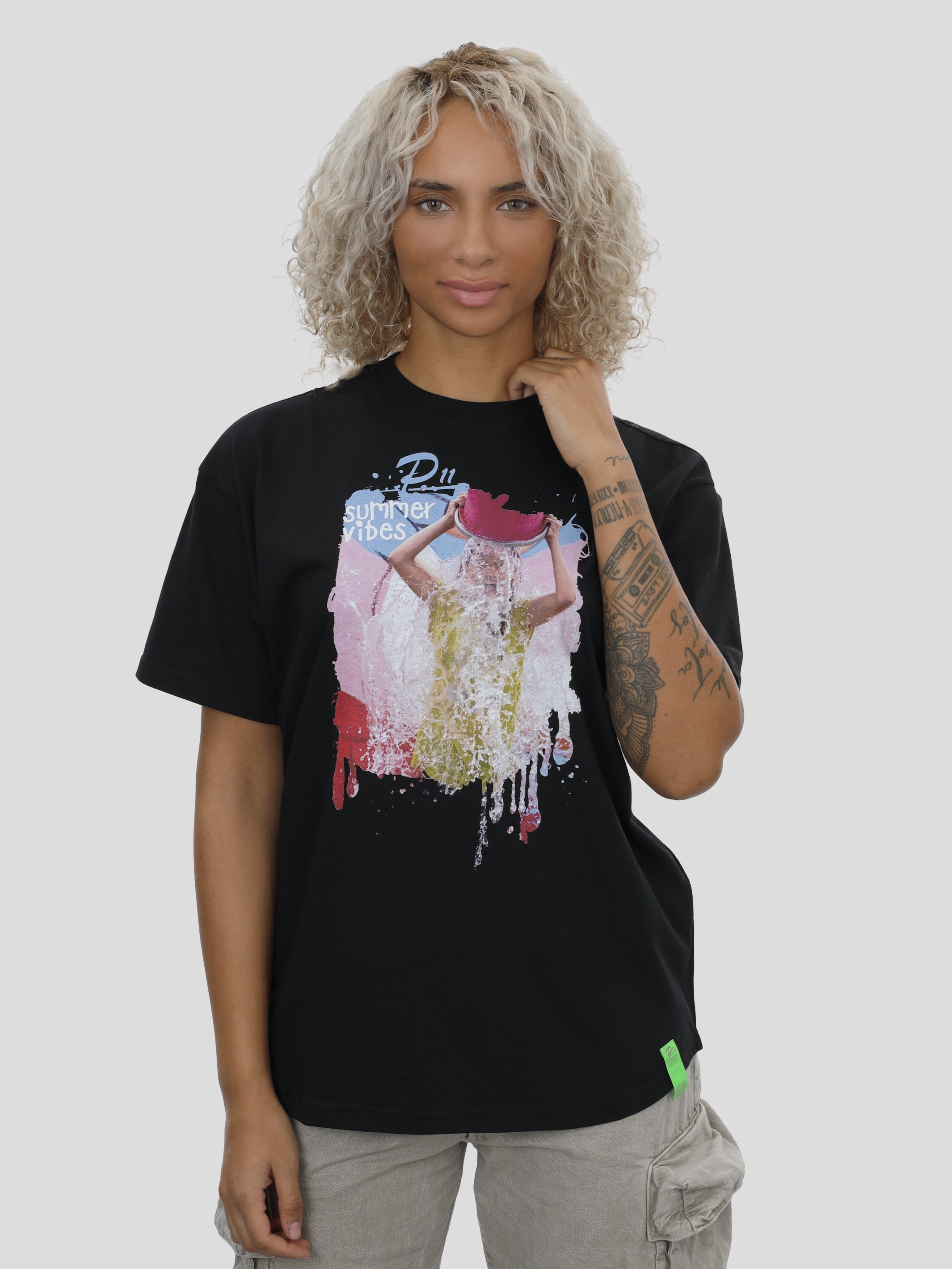 T-Shirt Oversize Unisex Water Print in Zwart