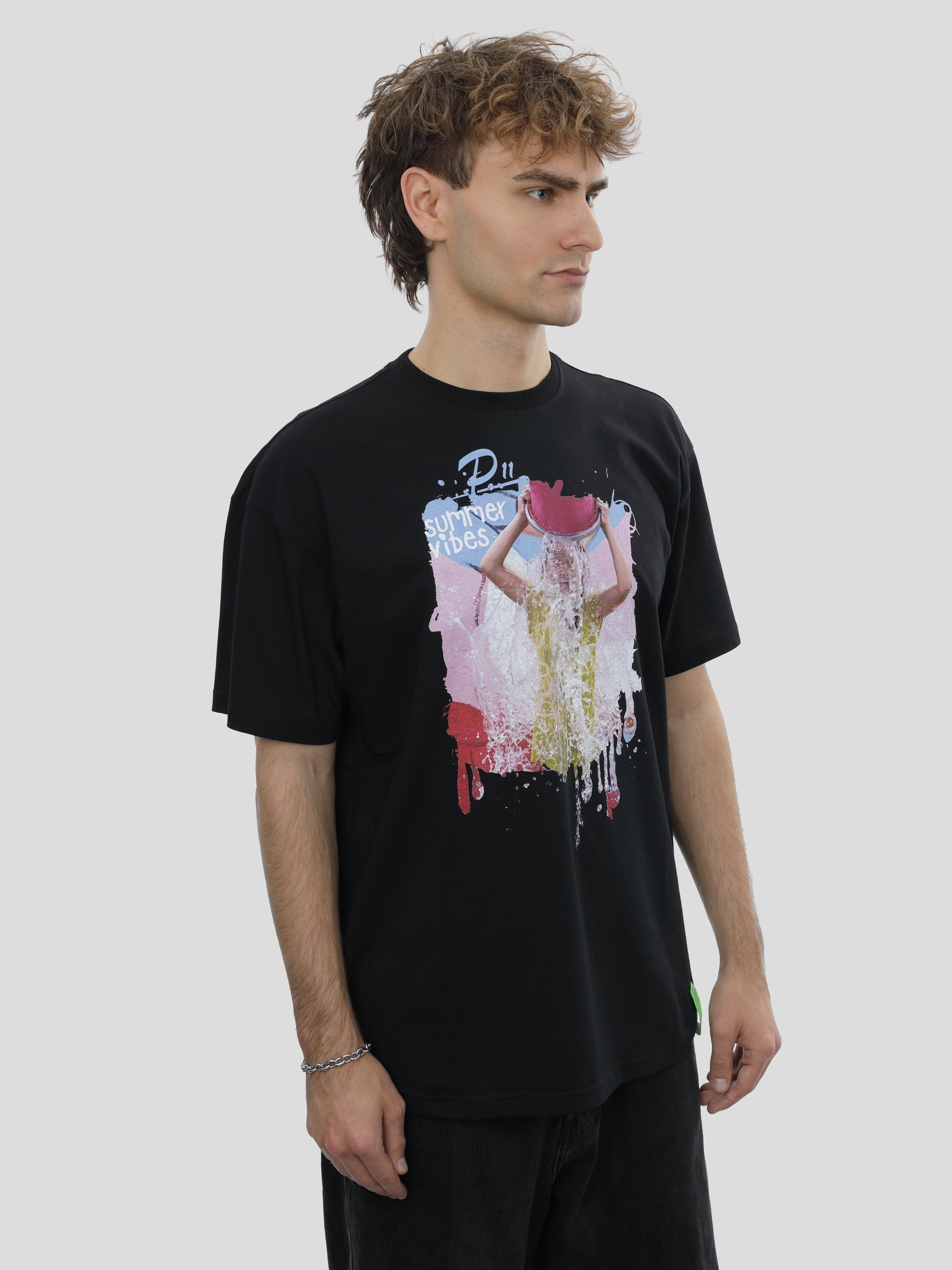 T-shirt oversize unisexe impression d'eau en noir