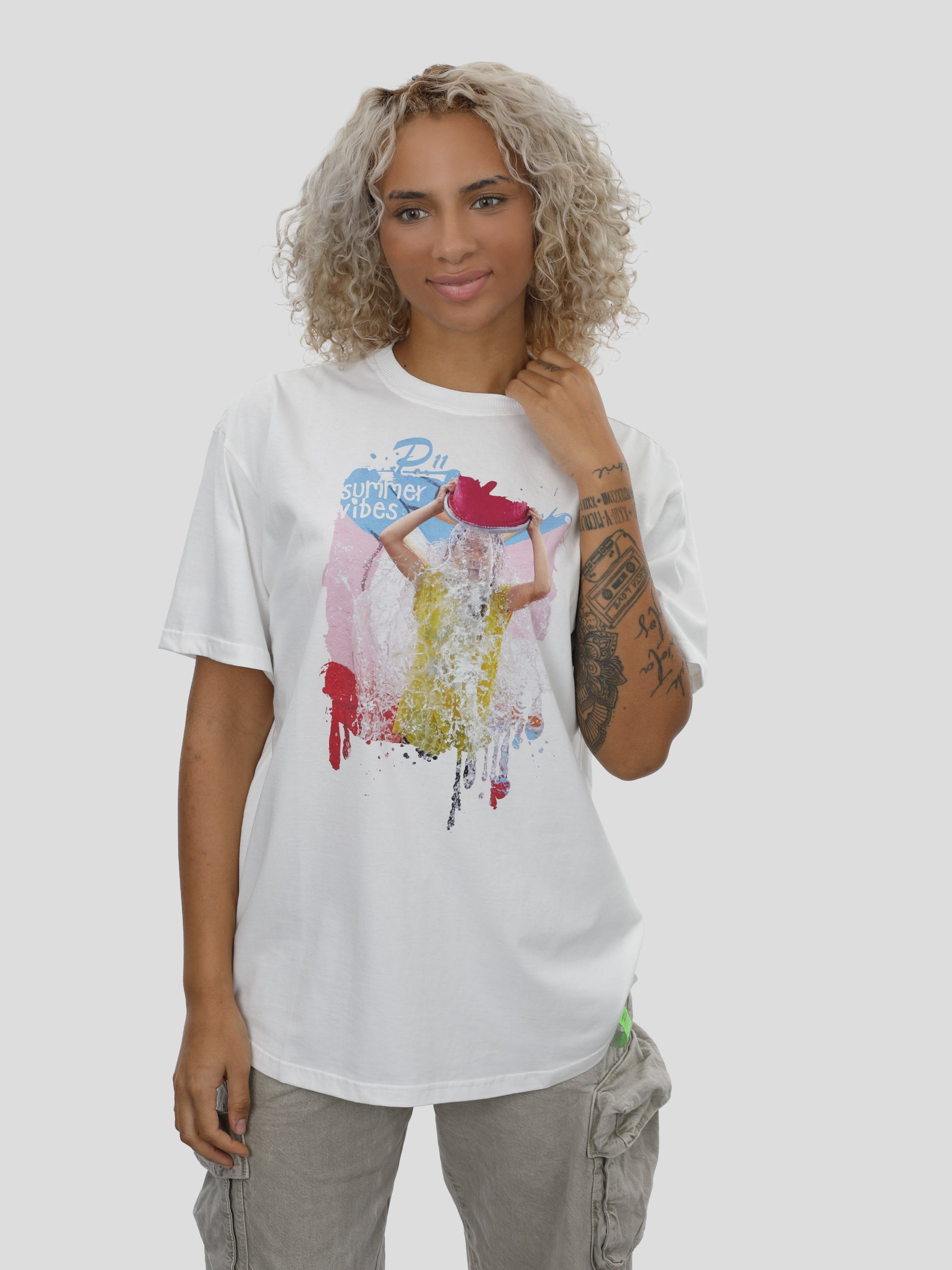 T-Shirt Oversize Unisex Water Print in Off-White