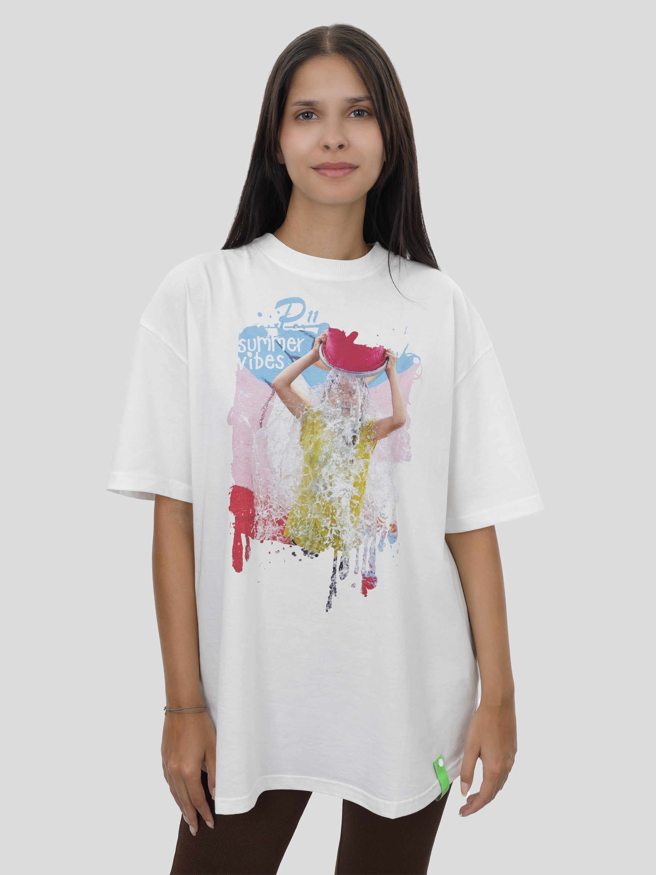 T-Shirt Oversize Unisex Water Print in Off-White