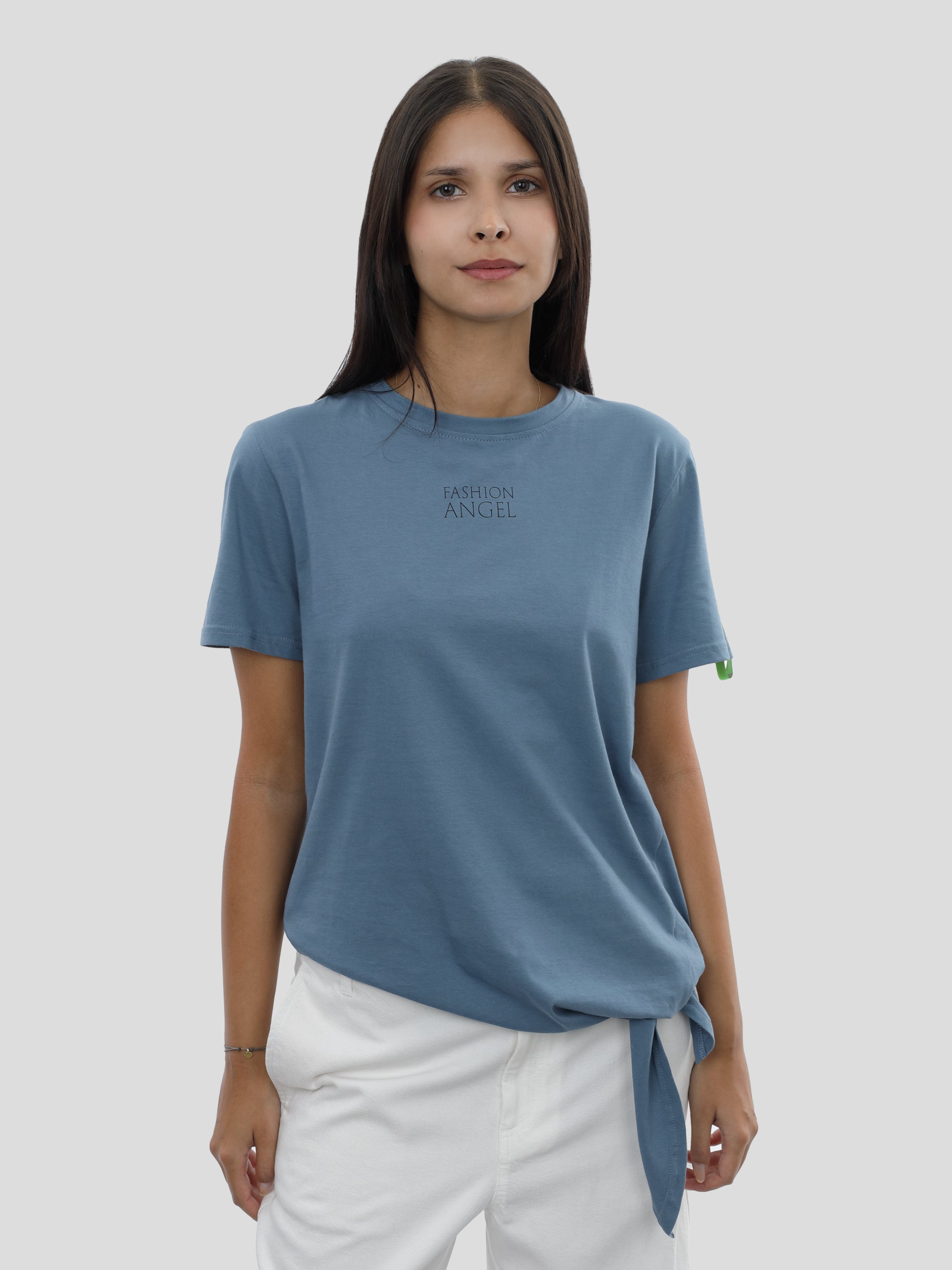 T-Shirt mit Saumschleife und Print in Blau