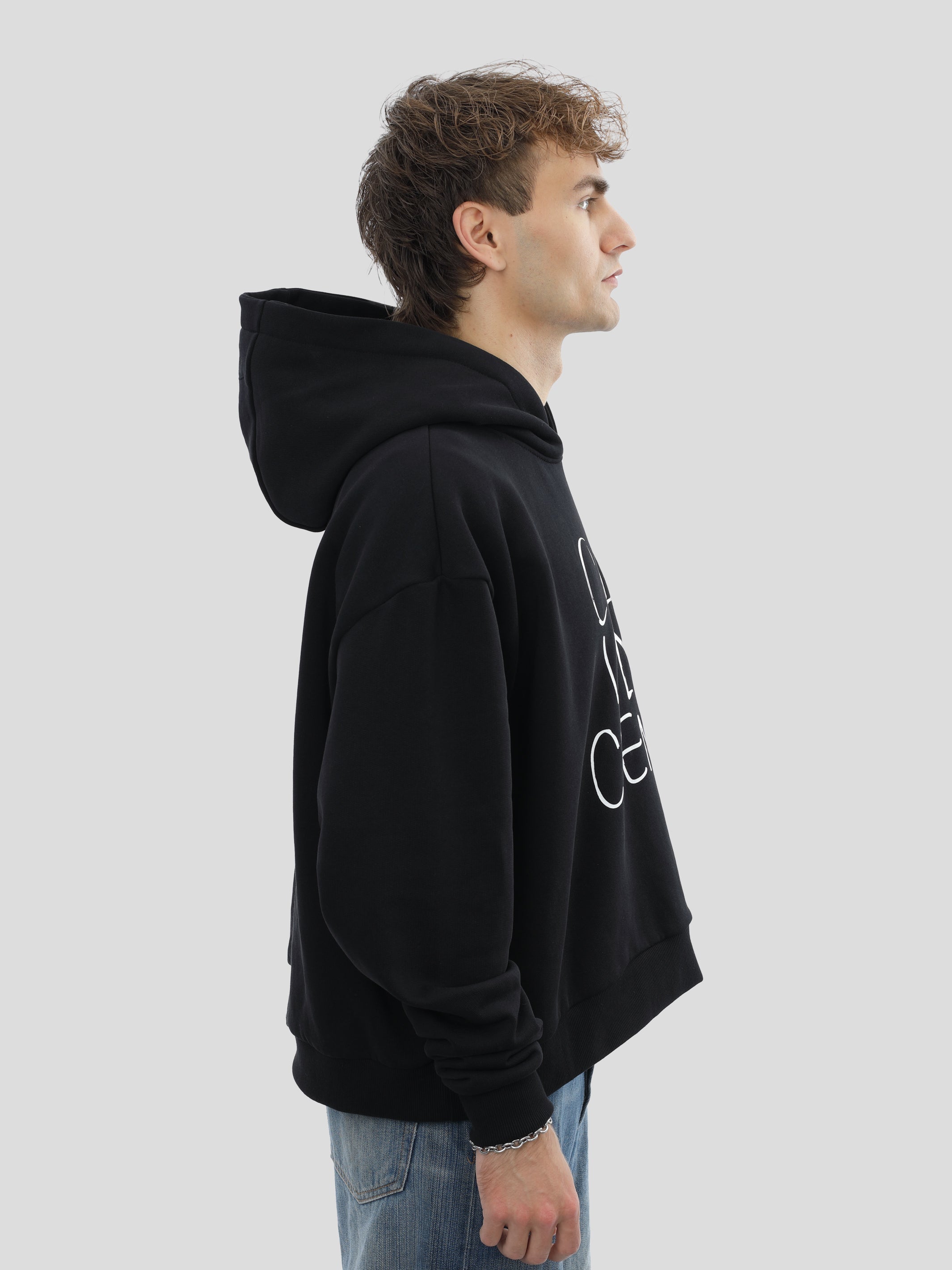 Boxy Hoodie Unisex met print in zwart