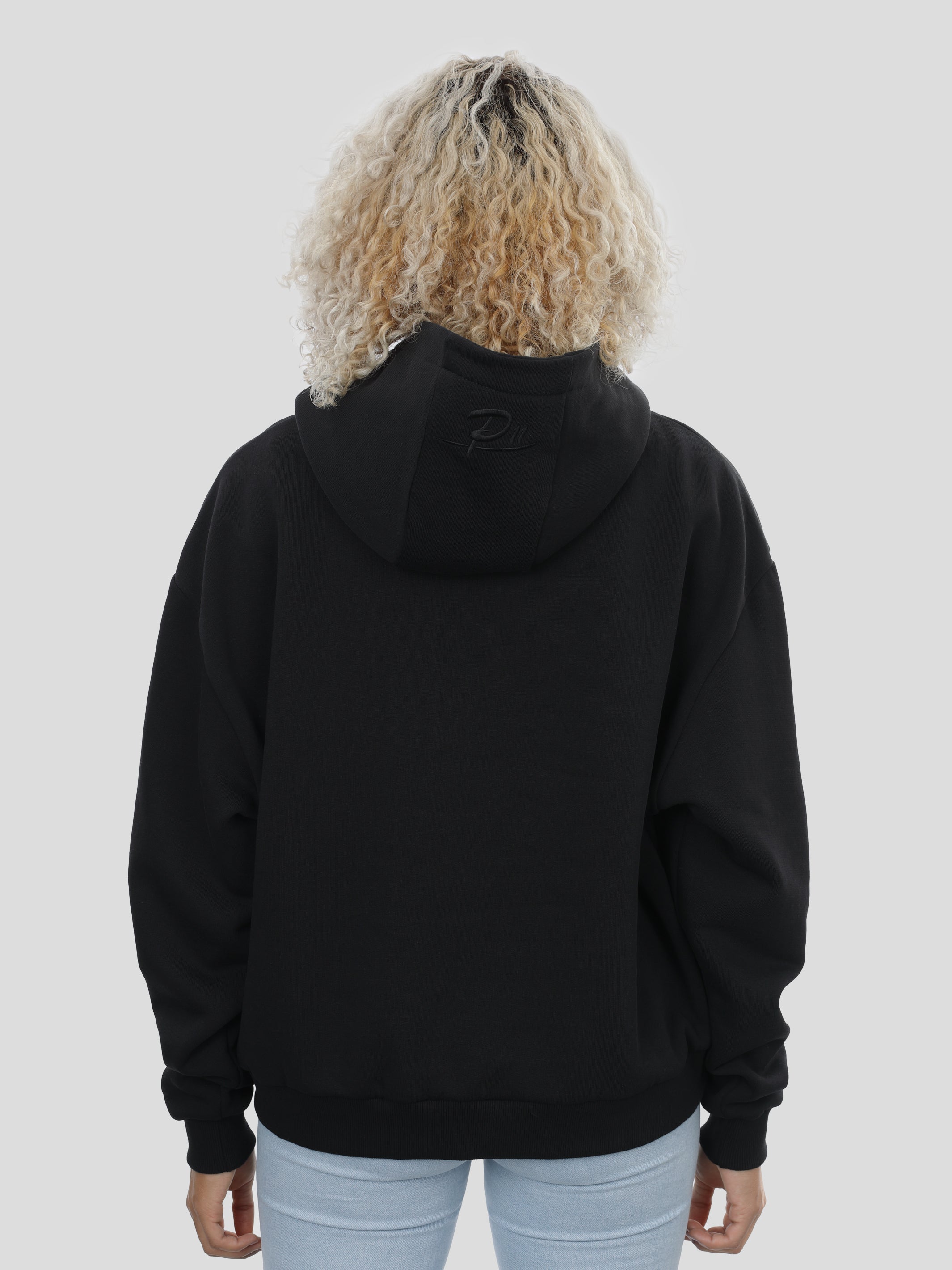 Boxy Hoodie Unisex met print in zwart