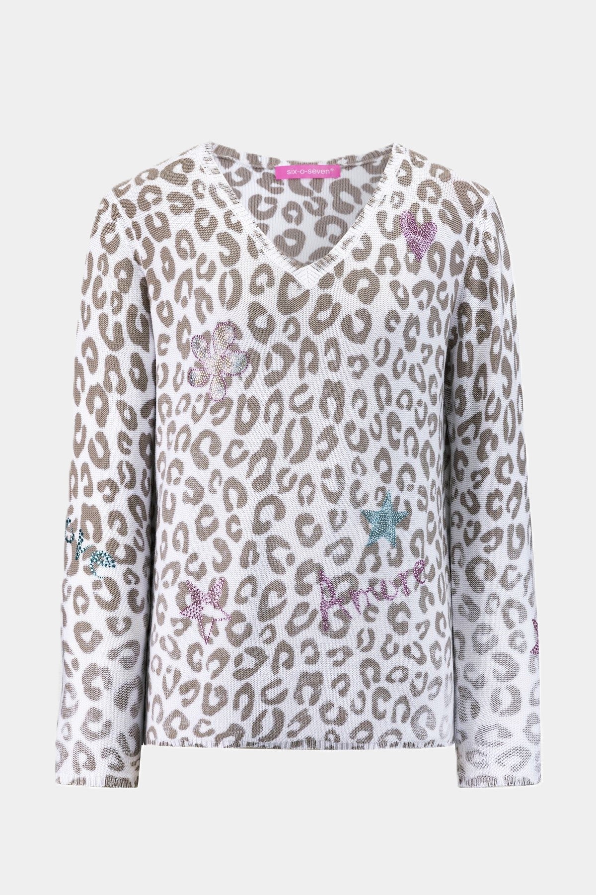 Cotton leopard knit sweater TAUPE