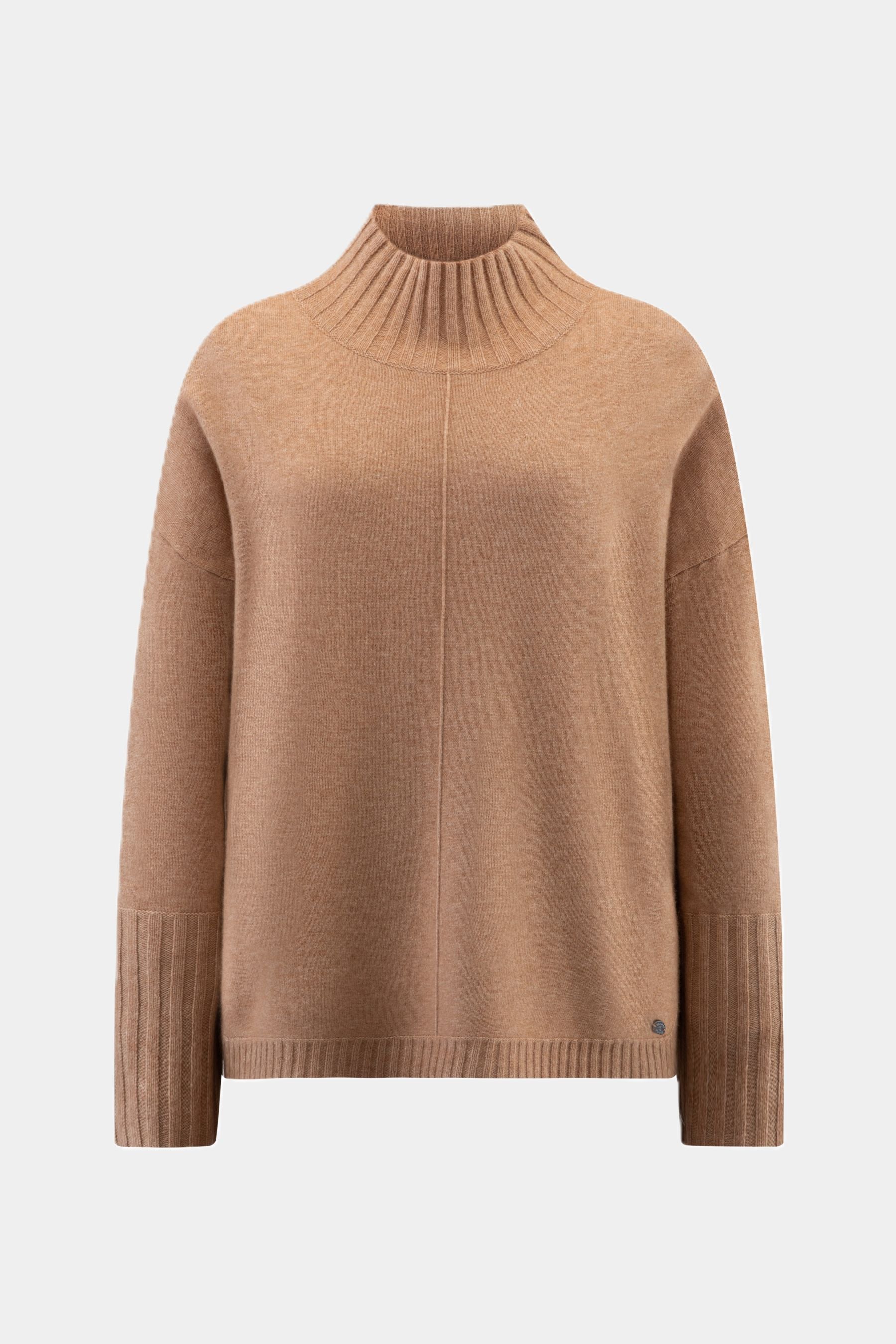 Knitted sweater with stand-up collar CAMEL