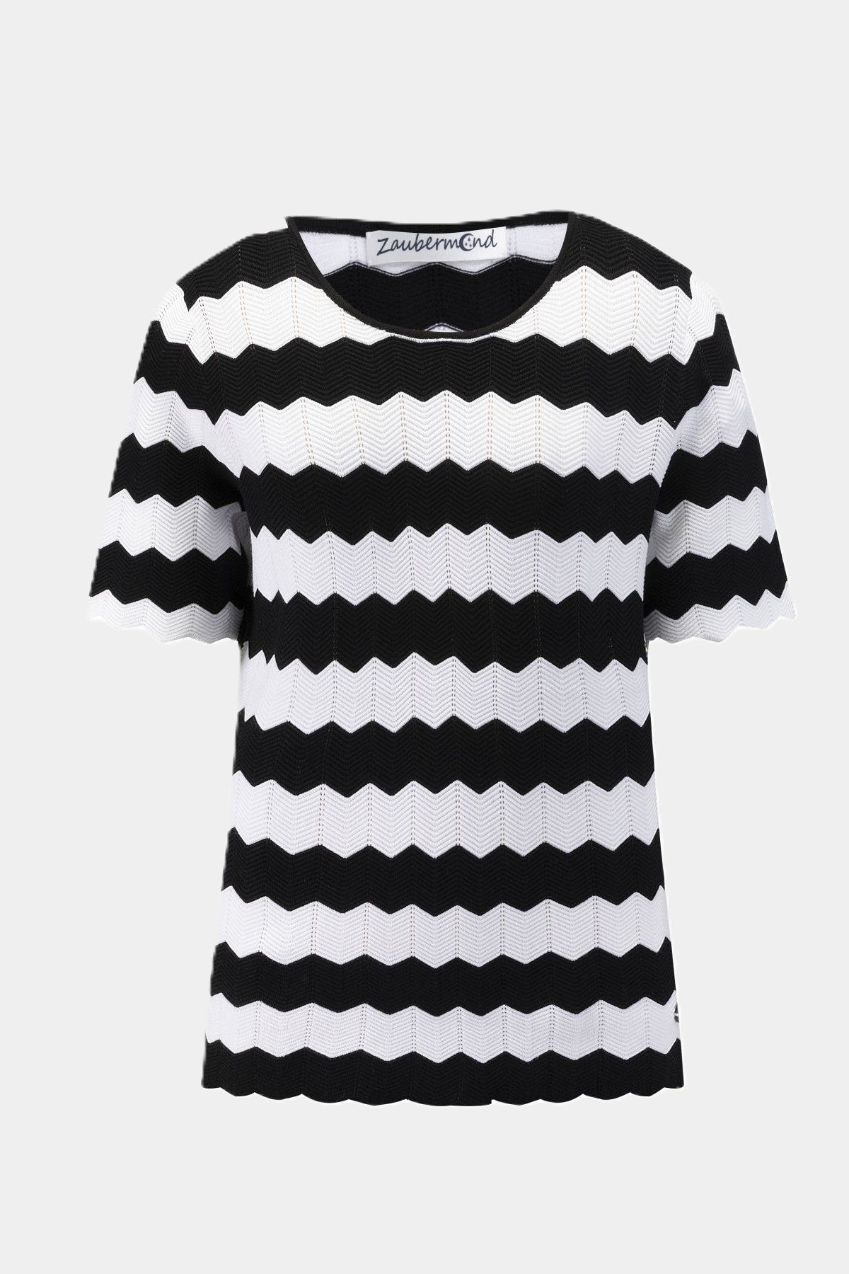 Striped knit shirt zigzag pattern BLACK