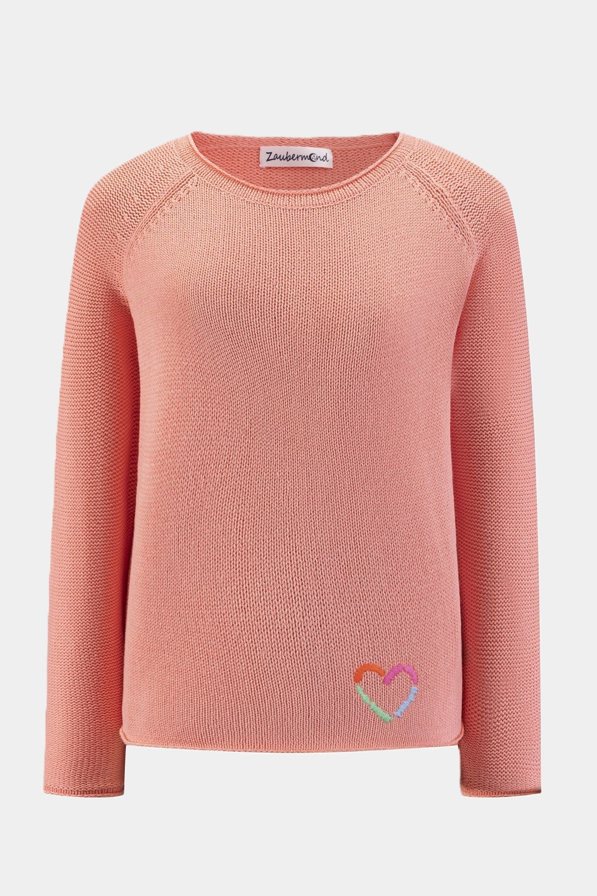 Strickpullover mit Stickerei in Peach