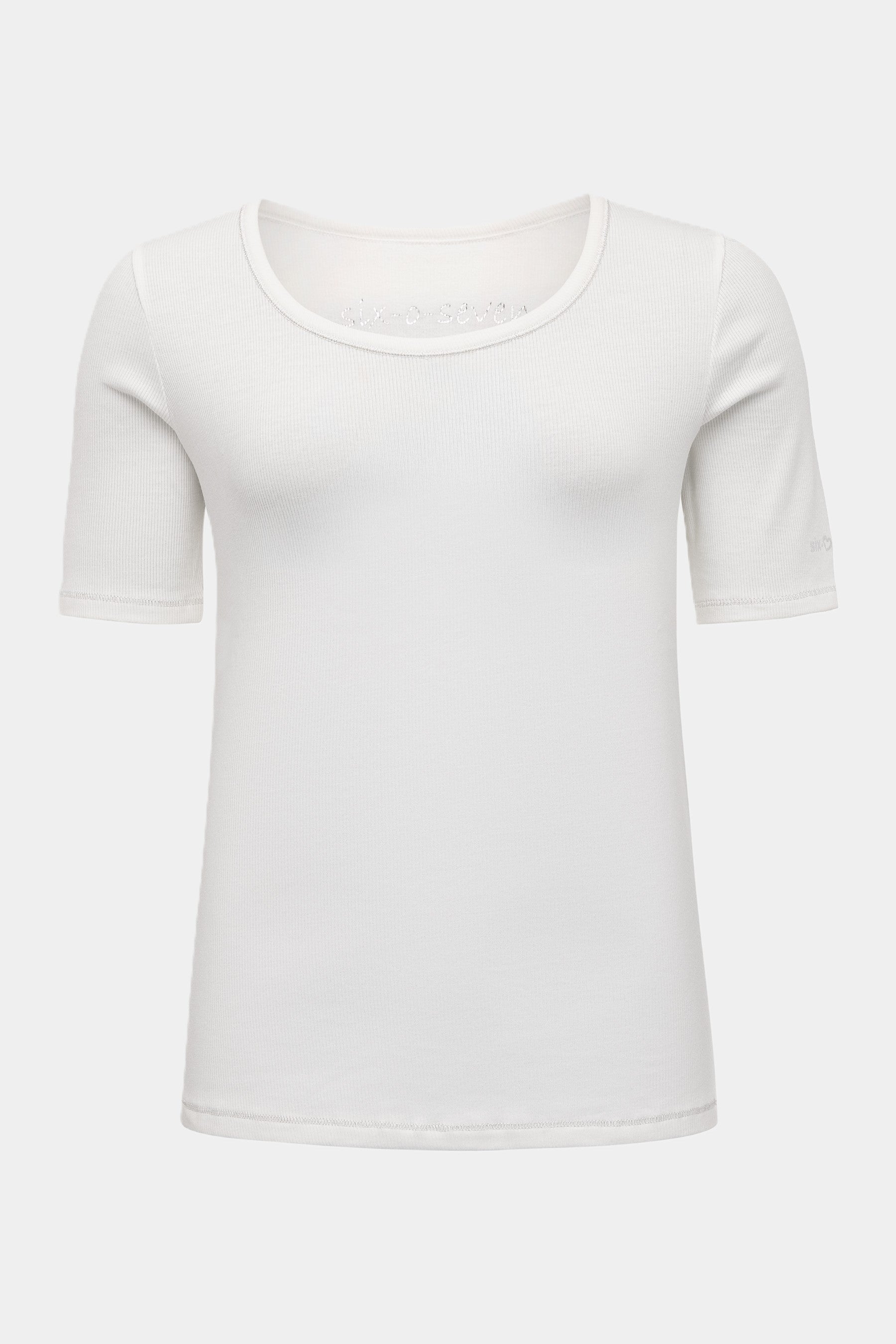 Basic Strickshirt mit Detail-Print WHITE