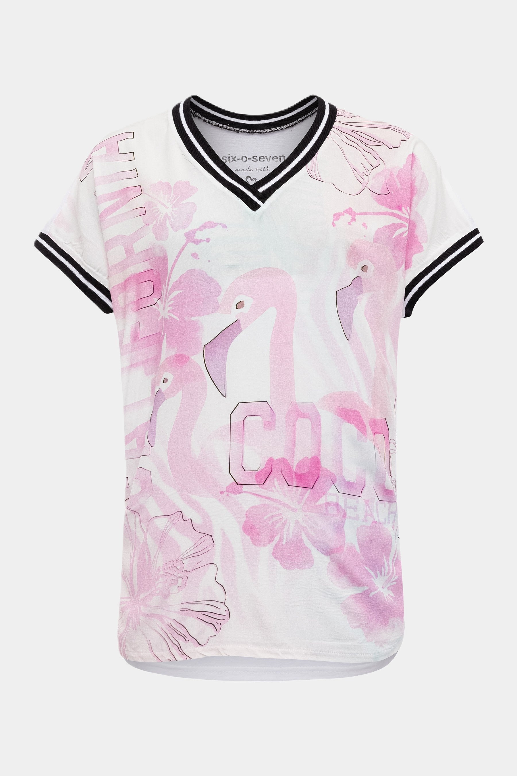 T-Shirt mit Flamingo Print und Bündchen